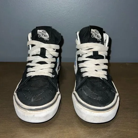 VANS High Top Sneakers Lace Up Youth 12.5 Shoes Flames Black Blue White - Picture 3 of 9